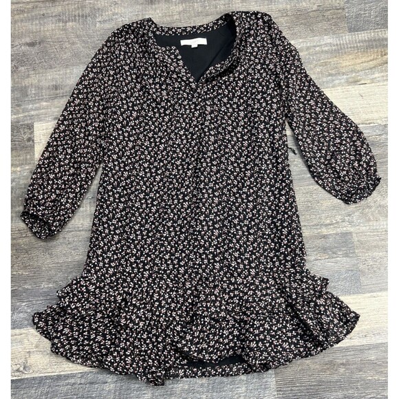 Loft Ruffle Ditsy Floral Vine Dress Knee Length Semi Sheer Long Sleeves Size XS - Picture 8 of 12